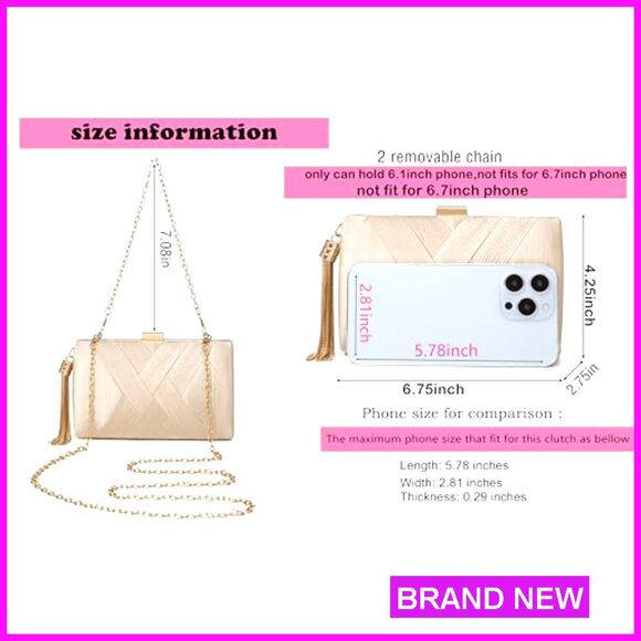 Elegant Evening Clutch with Tassel Removable Chain Straps Formal Wedding Party